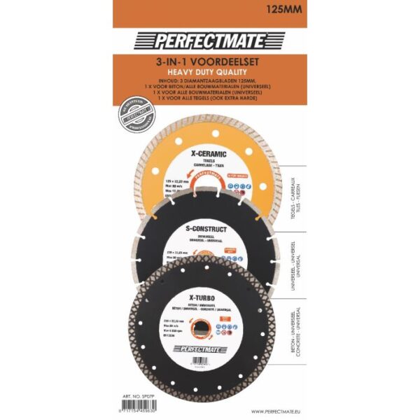 Perfectmate diamantzaagbladen 3-in-1 voordeelset 125x22.23mm