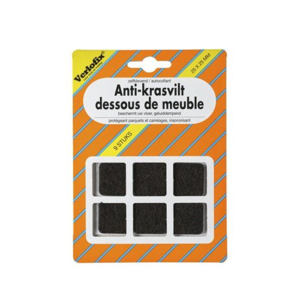 Verlofix zelfklevend vierkant anti-kras vilt bruin 25x25mm; 9 per verp